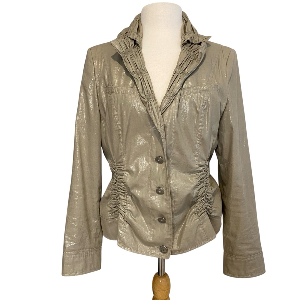 Apanage Beige Ruched Collar Lightweight Blazer Size US12 Neutral Capsule Wardrob